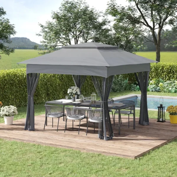 Outsunny 11' x 11' Pop Up Gazebo Outdoor Canopy Shelter with 2-Tier Soft Top, and Removable Zipper Netting, Event Tent with Large Shade, and Storage