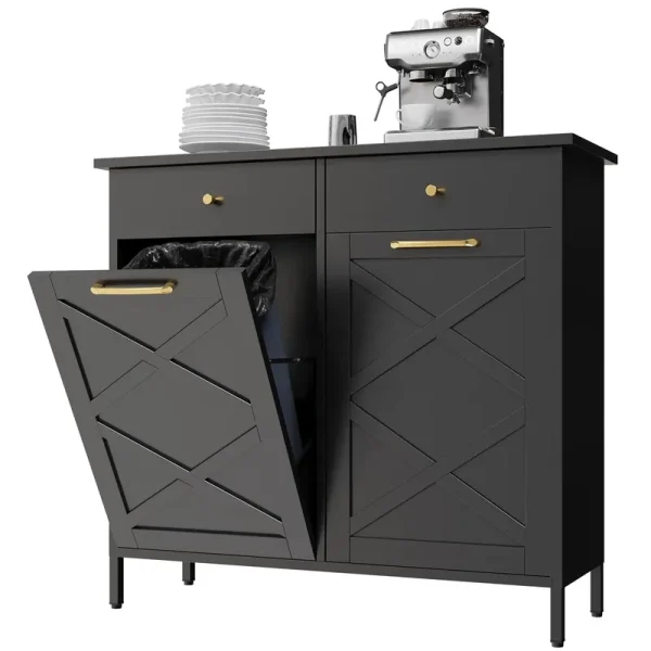AECOJOY Double Tilt Out Trash Can Cabinet, 20 Gallon Metal Dog Proof Trash Can with 2 Drawers