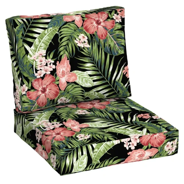 Better Homes & Gardens 42 inch x 24 inch Black Tropical Outdoor 2-Piece Deep Seat Cushion, Size: 24 x 24