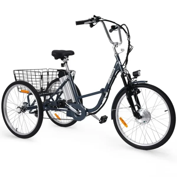 Patikuin Electric Tricycle for Adults, 26" Trike 3 - Wheel 36V 250W 7 Speeds with Basket, Folding E - Bike, up to 15.5 MPH, Gray