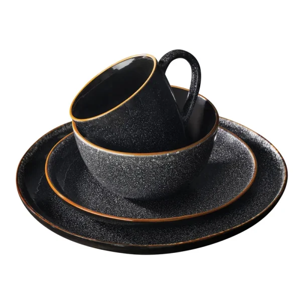 Better Homes & Gardens 16-Piece Burns Dinnerware Set, Black Speckled