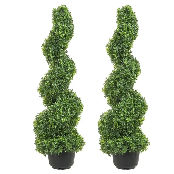 VEVOR 2 pcs. Artificial Boxwood Tower Topiary Spiral Artificial Plant 122cm High Decorative Plant Green Plastic PE Iron Topiary