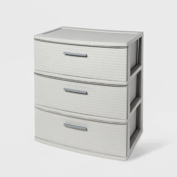 3 Drawer Wide Tower Light Gray - Brightroom