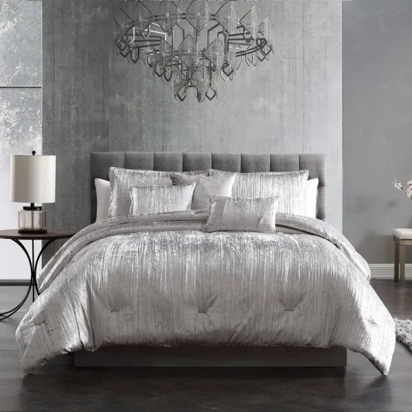 Riverbrook Home Turin Crinkle Velvet 7-Piece Comforter Set Silver King