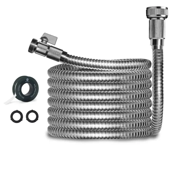 Morvat 1/2" x 10 Foot Premium Stainless Steel Garden Hose with On/Off Valve