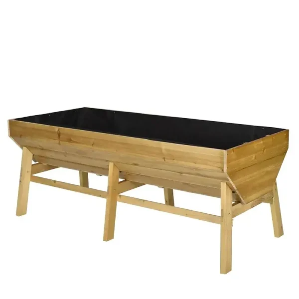 Veikous 70 in. L Oversized Wooden Raised Garden Bed with Funnel Design and Liner, Natural