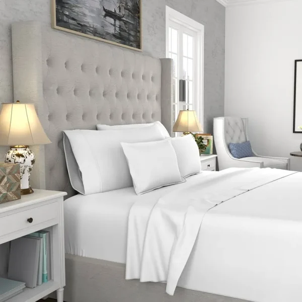 Color Sense 1200 Thread Count Cotton Blend Sheet Set, White, Queen Set