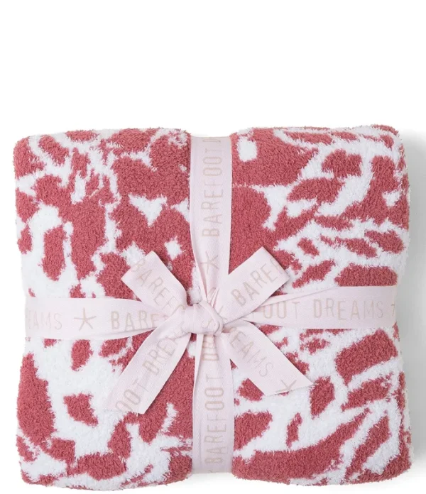 Barefoot Dreams CozyChic Bloom Blanket, Pearl/Pink Coral