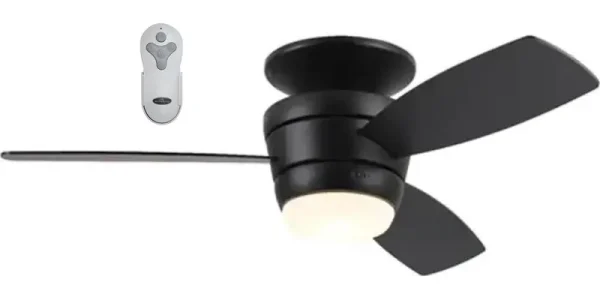 Harbor Breeze Mazon 44-in Black LED Indoor Flush Mount Ceiling Fan with Light Remote (3-Blade)