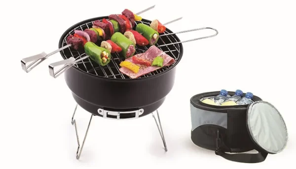 Trail 10 Portable Camping Charcoal Grill with Cooler Bag. Black