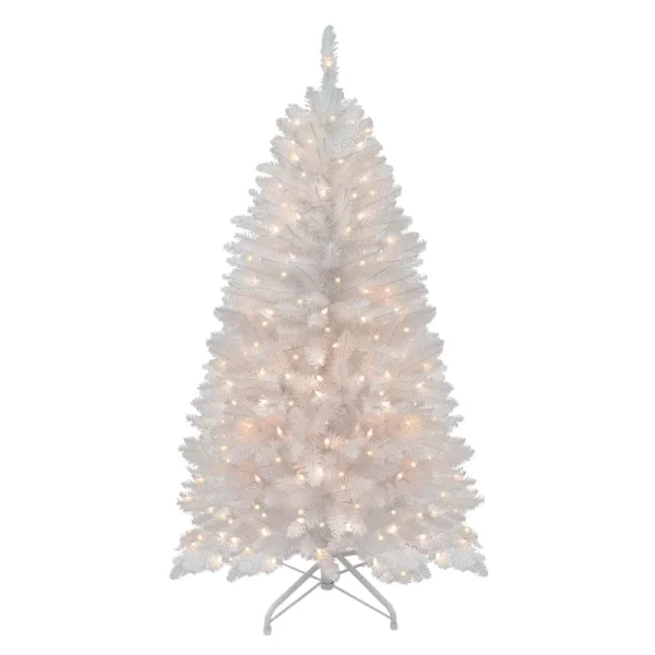 Puleo International 4.5 ft Pre-Lit White Pencil Franklin Fir Artificial Christmas Tree with 150 UL-Listed Lights