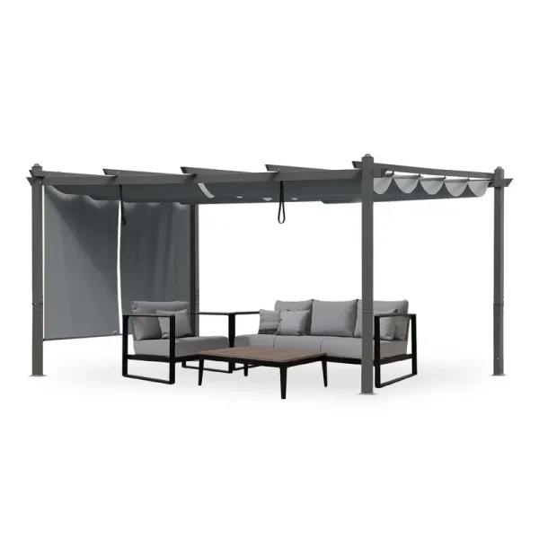 Aoodor 14 x 12 Ft. Outdoor Pergola with Retractable Canopy and Sunshade Roller Curtains, Aluminum Frame Grape Trellis Pergola for Patio Backyard and Deck - Gray