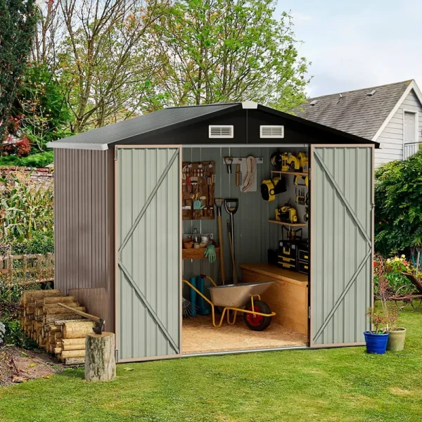 Aoxun Outdoor Storage Shed, 4x6 ft, Garbage Can,Outdoor Metal Shed for Tool,Garden,Bike, Brown