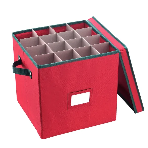 Elf Stor Ornament Storage Chest with Dividers - Holds 64 Balls Red
