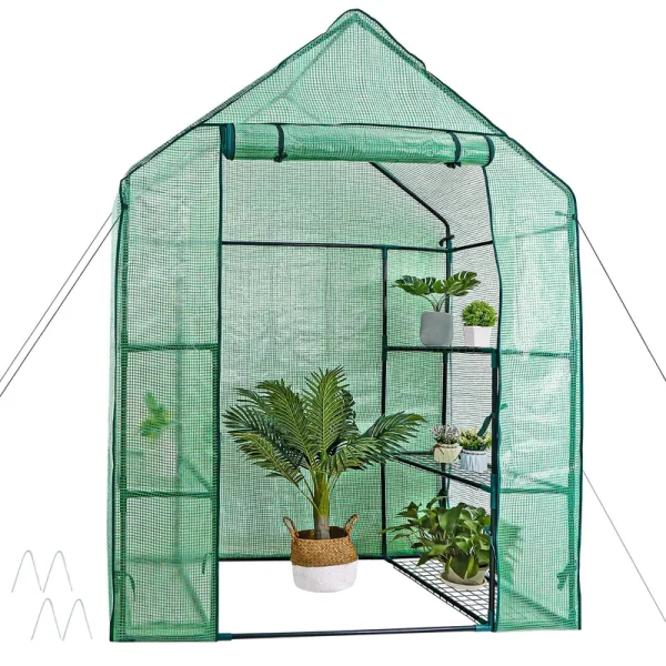HomGarden Mini Walk-In Greenhouse 3 Tiers 6 Shelves PE Fabric Cover w/Roll-up Zipper Door for Flower and Plant
