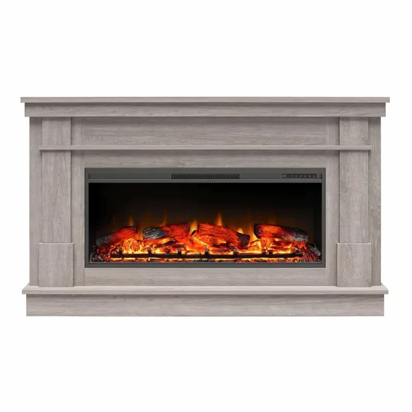 Ameriwood Home Elmcroft Wide Mantel w/ Linear Electric Fireplace in Rustic Gray - 2105944COM