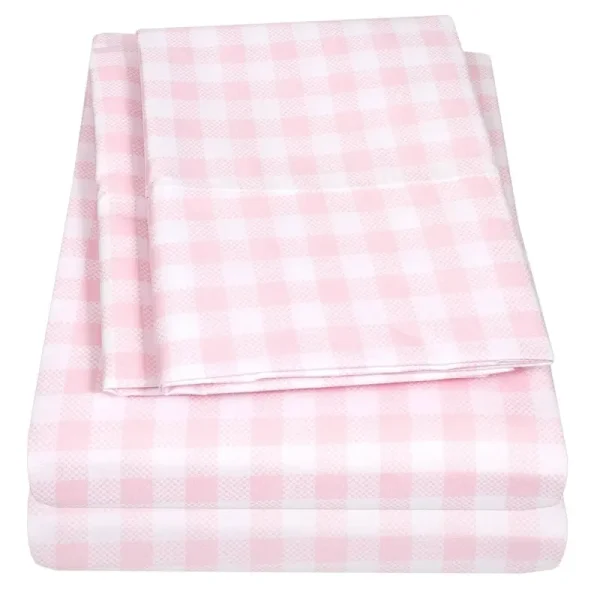 Printed Kids Bed Sheet Set - Pink Gingham / Twin XL