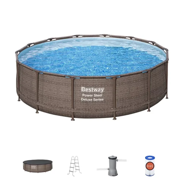 Bestway Power Steel 14' x 42" Round Above Ground Outdoor Swimming Pool Set
