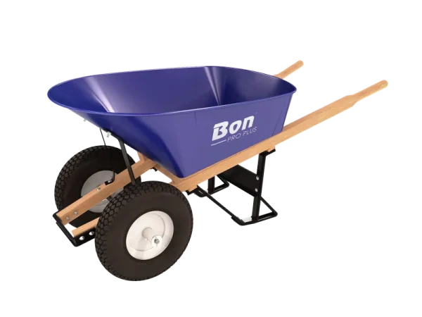Bon 11 - 676 Double Knobby Tire Steel Wheel Barrow - 6 cu ft Tray - Wood Handle