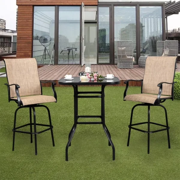 Cfowner 31 x 40 Square Multifunction Wrought Iron & Glass Patio Bar Table, Black