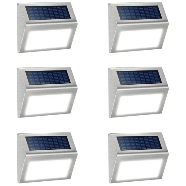 JSOT 6 Pack Solar Deck Lights Bright 3 LED Stair Lights Auto On/Off Waterproof Stainless Steel Step Lights Outdoor Solar Lamp for Patio Walkway Garden