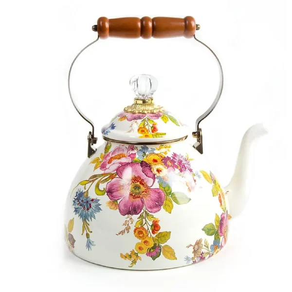 MacKenzie-Childs Flower Market 3 Quart Tea Kettle - White