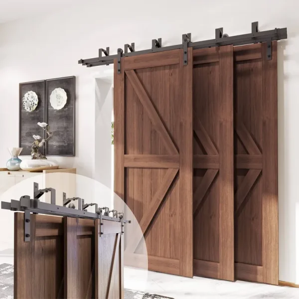 Triple Track Bypass Barn Door Hardware Kit Homacer Track Length: 60 in.