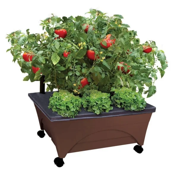 City Pickers Raised Patio Garden Bed Grow Box Kit with Watering System Brown