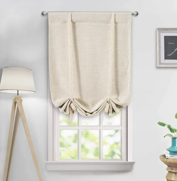 DriftAway Blackout Linen Textured Solid Basic Room Darkening Thermal Insulated Tie Up - 25"width x 47"length - Beige