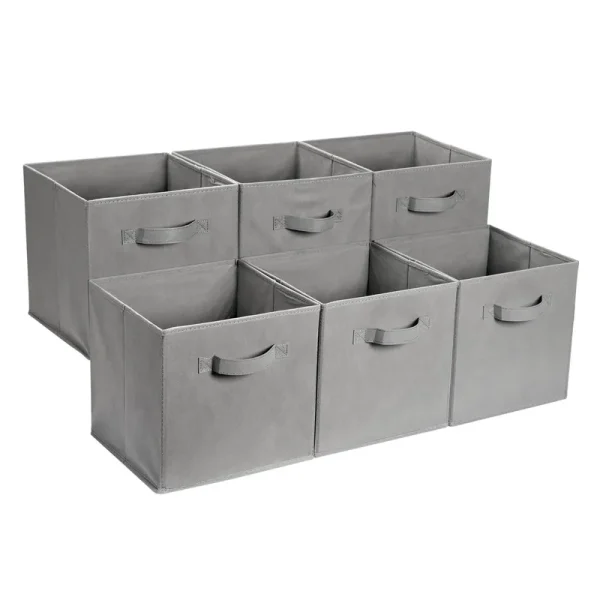 Amazon Basics Collapsible Fabric Storage Cube Organizer with Handles, 13 x 13 x 13 inch, Gray - Pack of 6