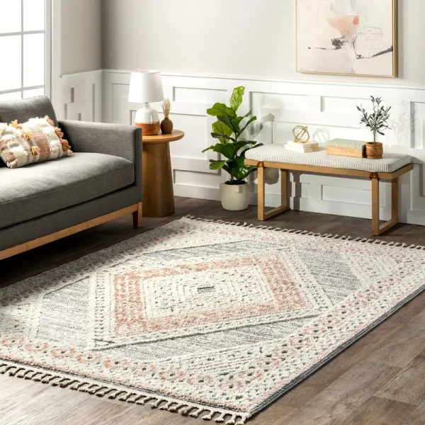 nuLOOM Acacia Raised Diamond Tasseled Area Rug, 8' x 10', Beige