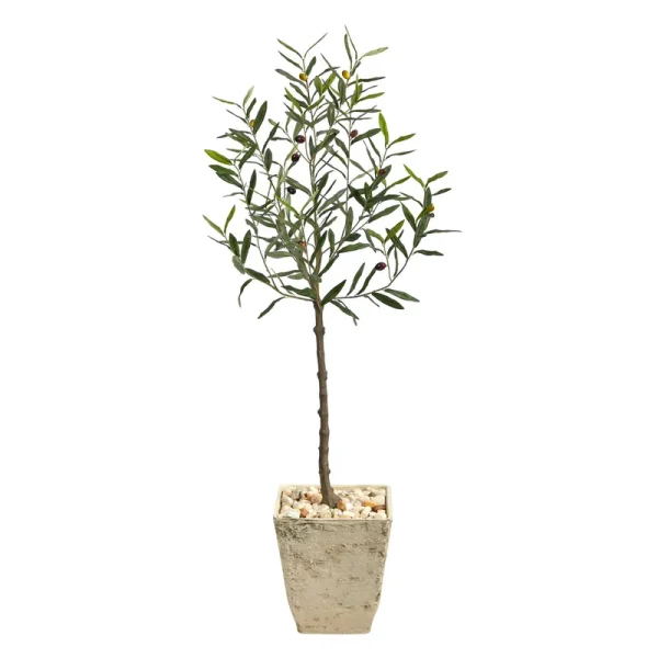 Nearly Natural 52in. Olive Artificial Tree in Country White Planter