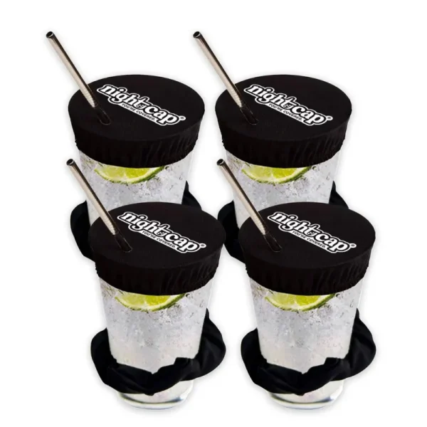 Nightcap Drink Cover Scrunchie, 4 Pack- The Reusable Drink Spiking Prevention Scrunchie As Seen On Shark Tank- Black