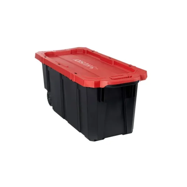 45 gal. Latch and Stack Tote with Wheels in Black with Red Lid Husky #206201 #1005255712