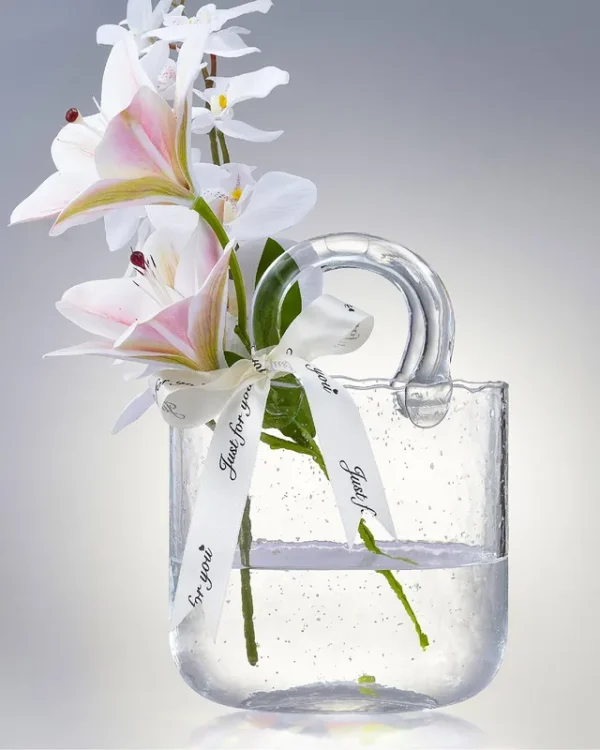 lei-jg Glass Bag Vase, Purse Vase with Fish Bowl, Handbag Shape Flower Vase - for Home Dcor, enterpiece, Events, Office, Garden, Wed