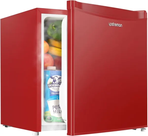 Upstreman 1.7 Cu.ft Mini Fridge with Freezer, Dorm Essentials, Adjustable Thermostat, Energy Saving, Low Noise, Single Door Compact Refrigerator for Dorm, Office, Bedroom, Red - FR17