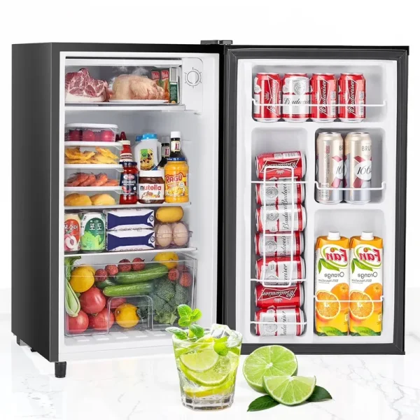 Beddle Mini Fridge with Freezer 3.2 Cu.ft Small Refrigerator for Dorm Bedroom, Compact Refrigerators Single Door Adjustable Thermostat Low Noise, Silver