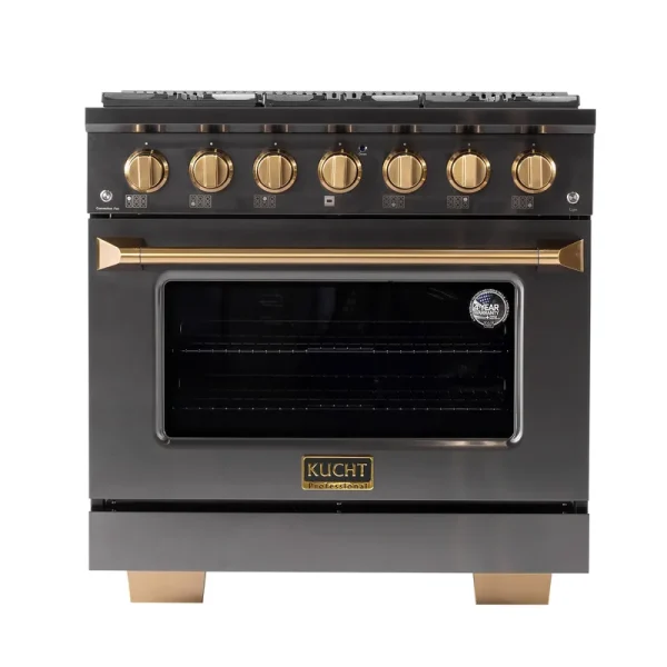 Kucht Gemstone Professional 36 in. 5.2 Cu. ft. Dual Fuel Range for Natural GAS with Convection Oven in Titanium Stainless Steel