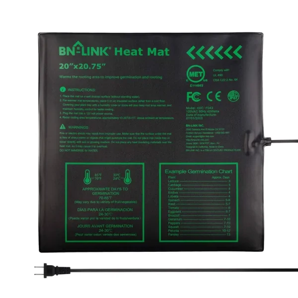 BN-LINK Durable Seedling Heat Mat Warm Hydroponic Heating Pad Waterproof 20" x 20.75" for Seed Starting Greenhouse and Germination