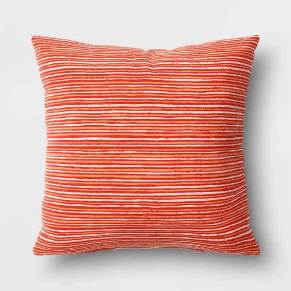 15"x15" Striped Square Outdoor Throw Pillow Red - Room Essentials