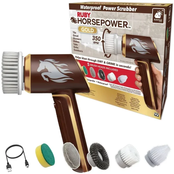 Horsepower Gold As Seen On TV, Handheld Cordless Rechargeable Spinning Power Scrubber