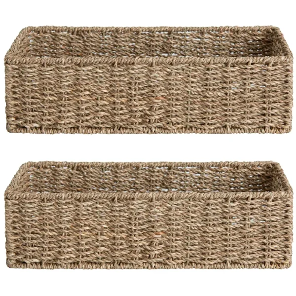 StorageWorks Seagrass Woven Storage Basket, Bathroom Storage Organizer Basket, Toilet Paper Basket, Storage Basket for Toilet Tank Top, 16.9 inch x