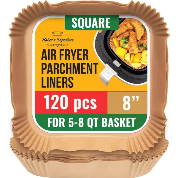 Air Fryer Liners, 120pcs Disposable Parchment Paper Liners ÿ Non-Stick and Oil Proof for Easy Cleanup ÿ 8�� Square for 5-8 qt Basket by Baker's