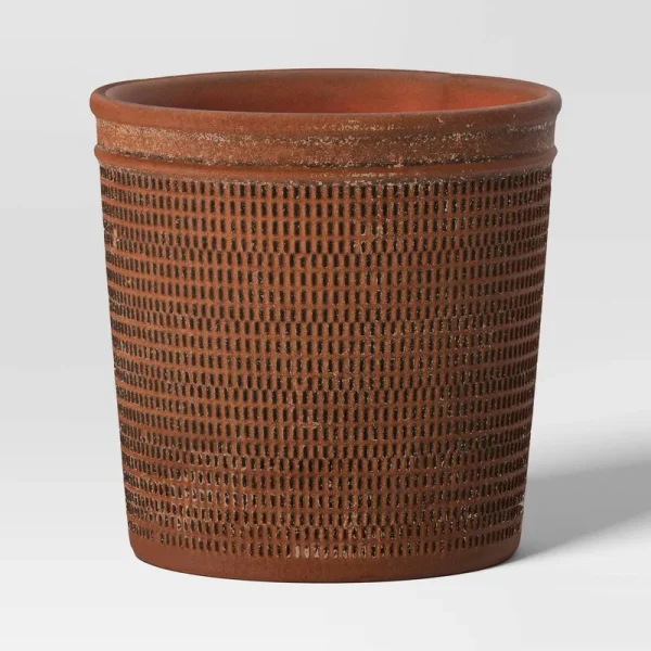 Weathered Texture Ceramic Indoor Outdoor Novelty Planter 1 Planter Pot Brown 6"X6" - Threshold