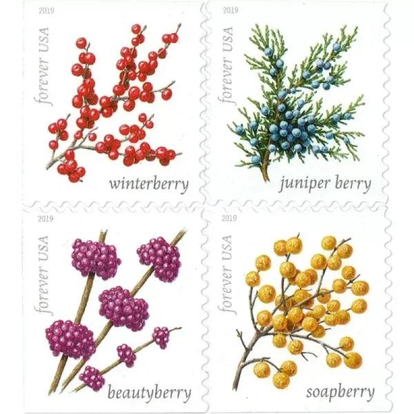 Forever Stamps 2019 Winter Berries – Seasonal Holiday Collection. First-Class Postage