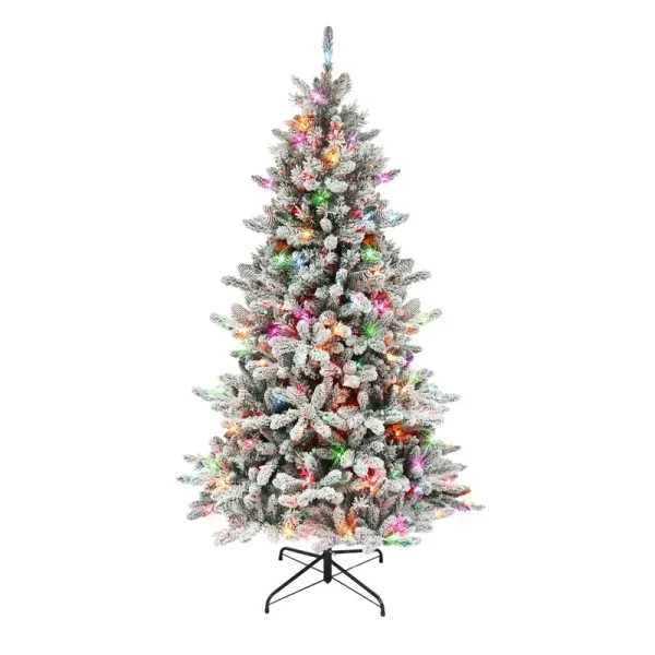 6.5 ft Pre-Lit Flocked Bennington Fir Tree 983 Tips 350 Multi Color Incandescent Lights, Size: 6.5'