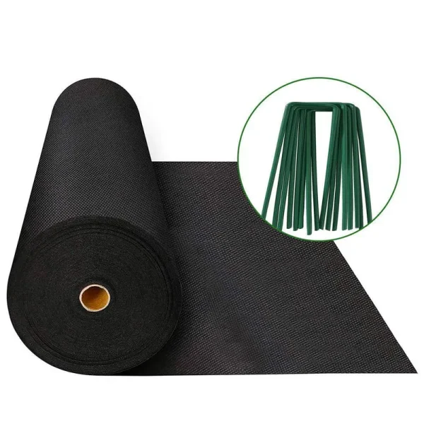 3 ft. x 100 ft. 1.5oz. Non-Woven Weed Barrier Landscape Fabric with 50 U-Shaped Securing Pegs