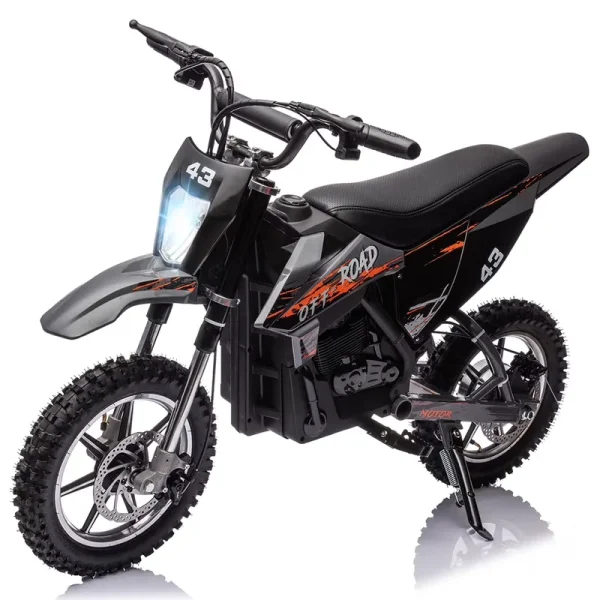 36V Electric Dirt Bike for Kids, Ride on Motorcycle 350W Brushless Motor Fast Speed 15.5MPH with LED Headlight, Leather Seat, Front+Back Brake for Teens Max Load 175 lb