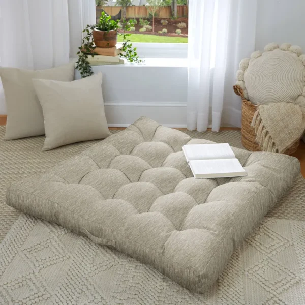 Humble + Haute Indoor Textured Tufted Square Floor Pillow with Handle - 40 in x 40 in x 5 in - Angel Mist
