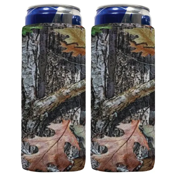 Camo Forest Slim Can Cooler Sleeves, Skinny Neoprene -4mm Thickness 2 Units